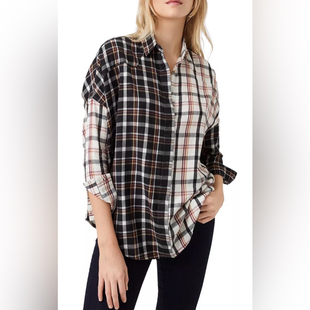 Small French Connection Panita Check Organic Cotton Oversized Flannel Popover